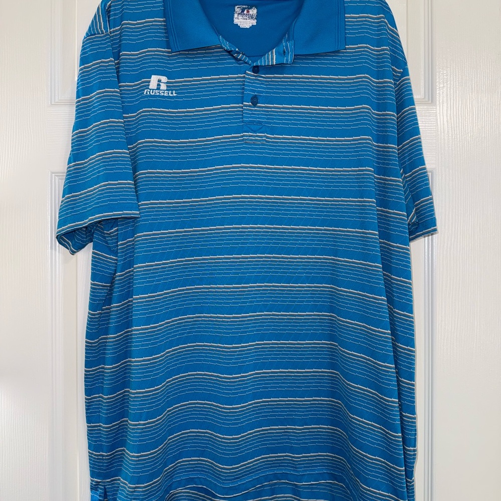 Russell Athletic Men's Teal Striped Polo Shirt